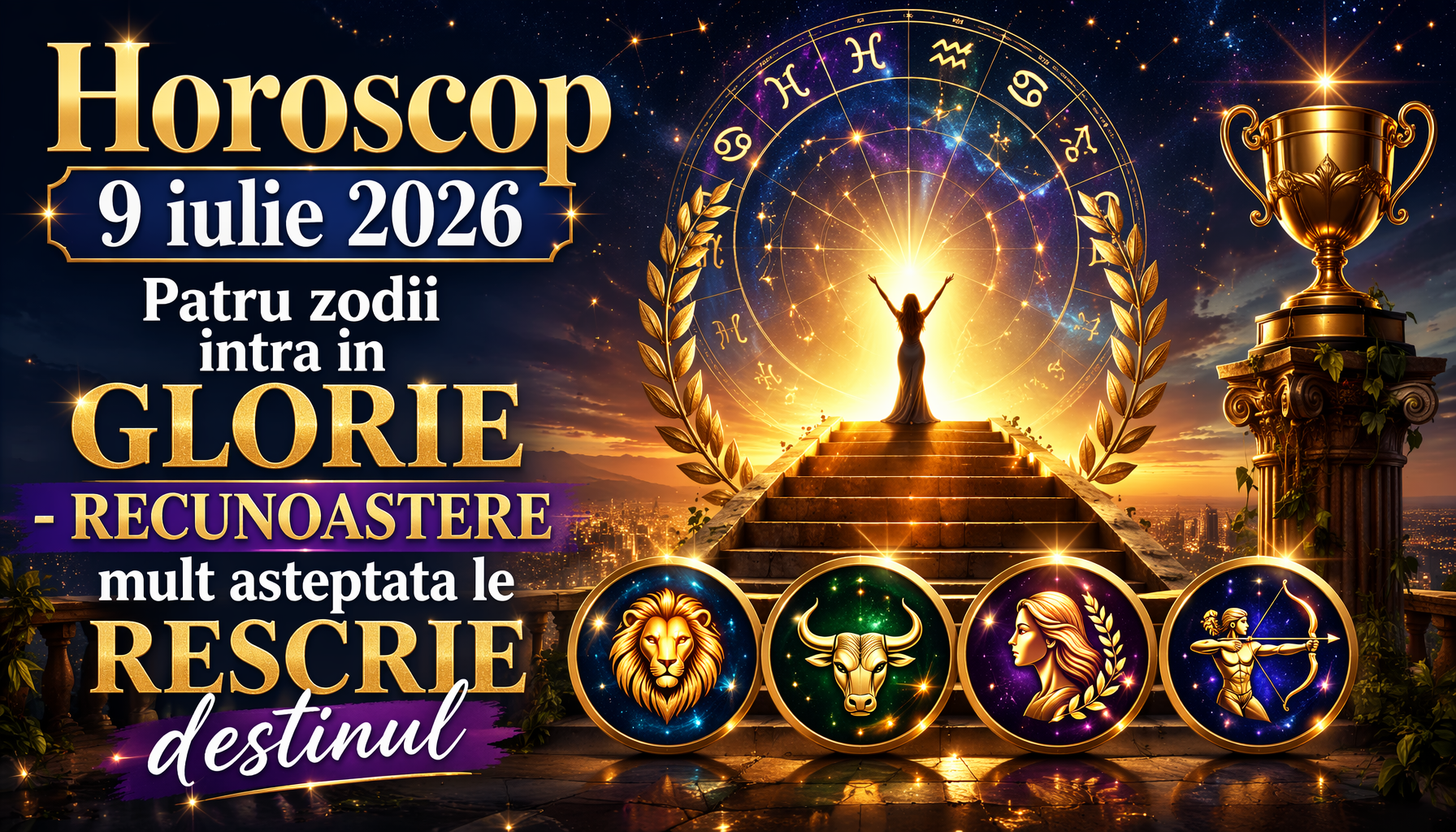 Horoscop 9 iulie 2026. 🏆 Patru zodii intră în GLORIE — RECUNOAȘTERE mult așteptată le RESCRIE destinul