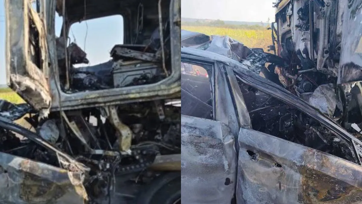 Tragic accident în Caraș-Severin. Un șofer a murit carbonizat după ce mașina sa s-a ciocnit violent cu un TIR
