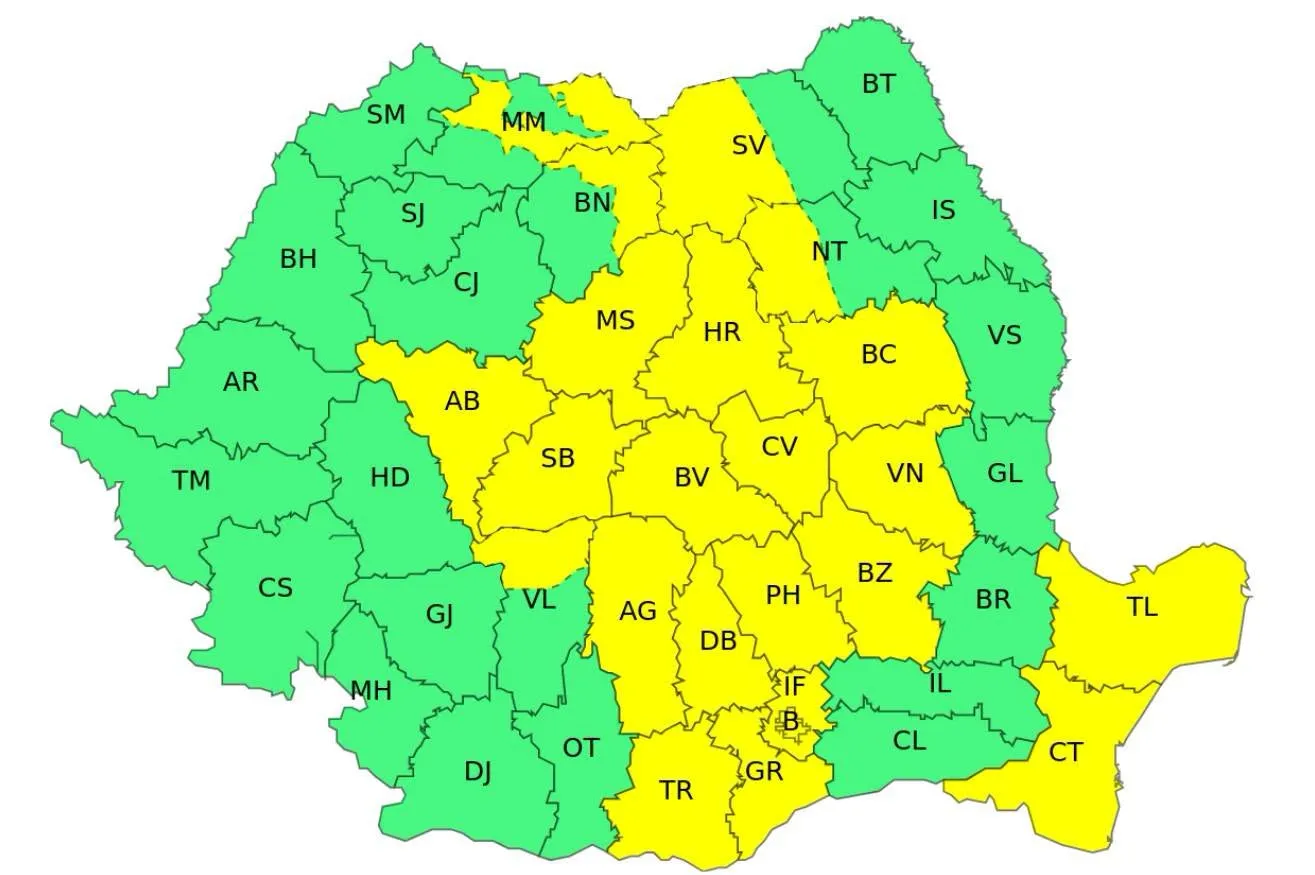 Cod galben de ploi torențiale și vijelii în mai multe regiuni. Zonele vizate de furtuni anunțate de meteorologi