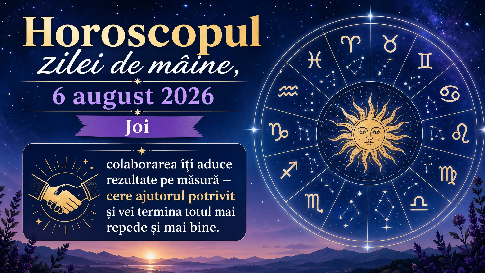 Horoscopul zilei de mâine, 6 august 2026. Joi, colaborarea îți aduce rezultate pe măsură — cere ajutorul potrivit și vei termina totul mai repede și mai bine