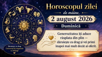 Horoscopul zilei de mâine, 2 august 2026. Duminică, generozitatea îți aduce răsplata din plin — dăruiește cu drag și vei primi înapoi mai mult decât ai oferit