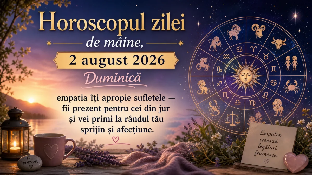 Horoscopul zilei de mâine, 2 august 2026. Duminică, empatia îți apropie sufletele — fii prezent pentru cei din jur și vei primi la rândul tău sprijin și afecțiune