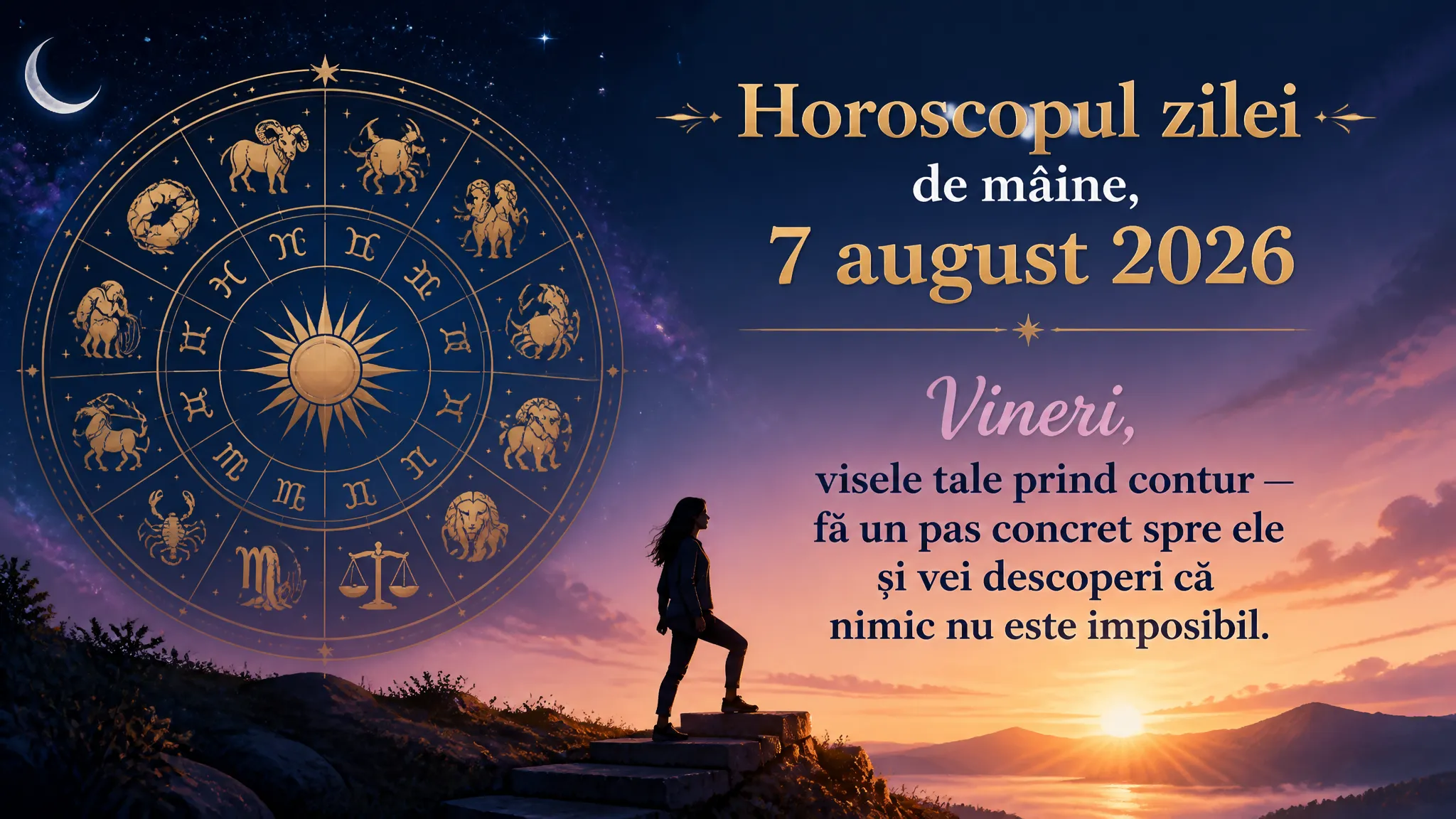 Horoscopul zilei de mâine, 7 august 2026. Vineri, visele tale prind contur — fă un pas concret spre ele și vei descoperi că nimic nu este imposibil