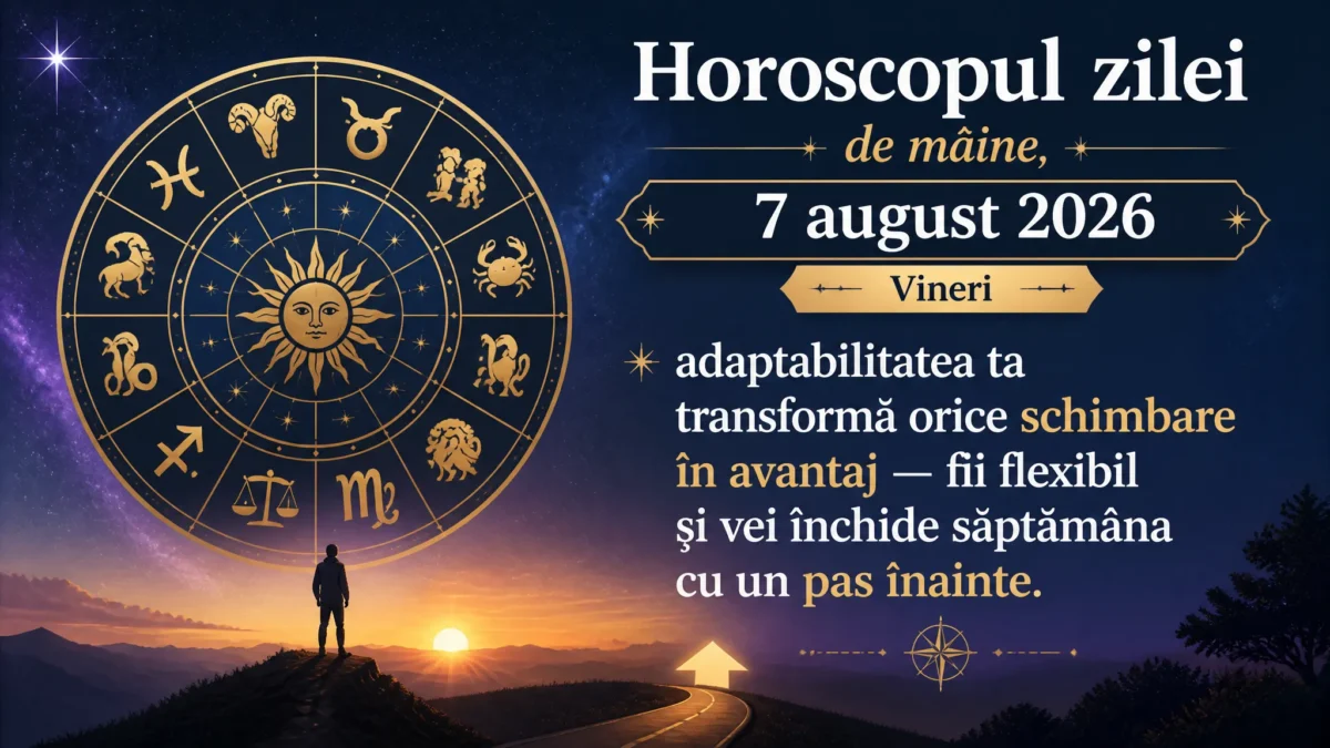 Horoscopul zilei de mâine, 7 august 2026. Vineri, adaptabilitatea ta transformă orice schimbare în avantaj — fii flexibil și vei închide săptămâna cu un pas înainte