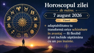 Horoscopul zilei de mâine, 7 august 2026. Vineri, adaptabilitatea ta transformă orice schimbare în avantaj — fii flexibil și vei închide săptămâna cu un pas înainte