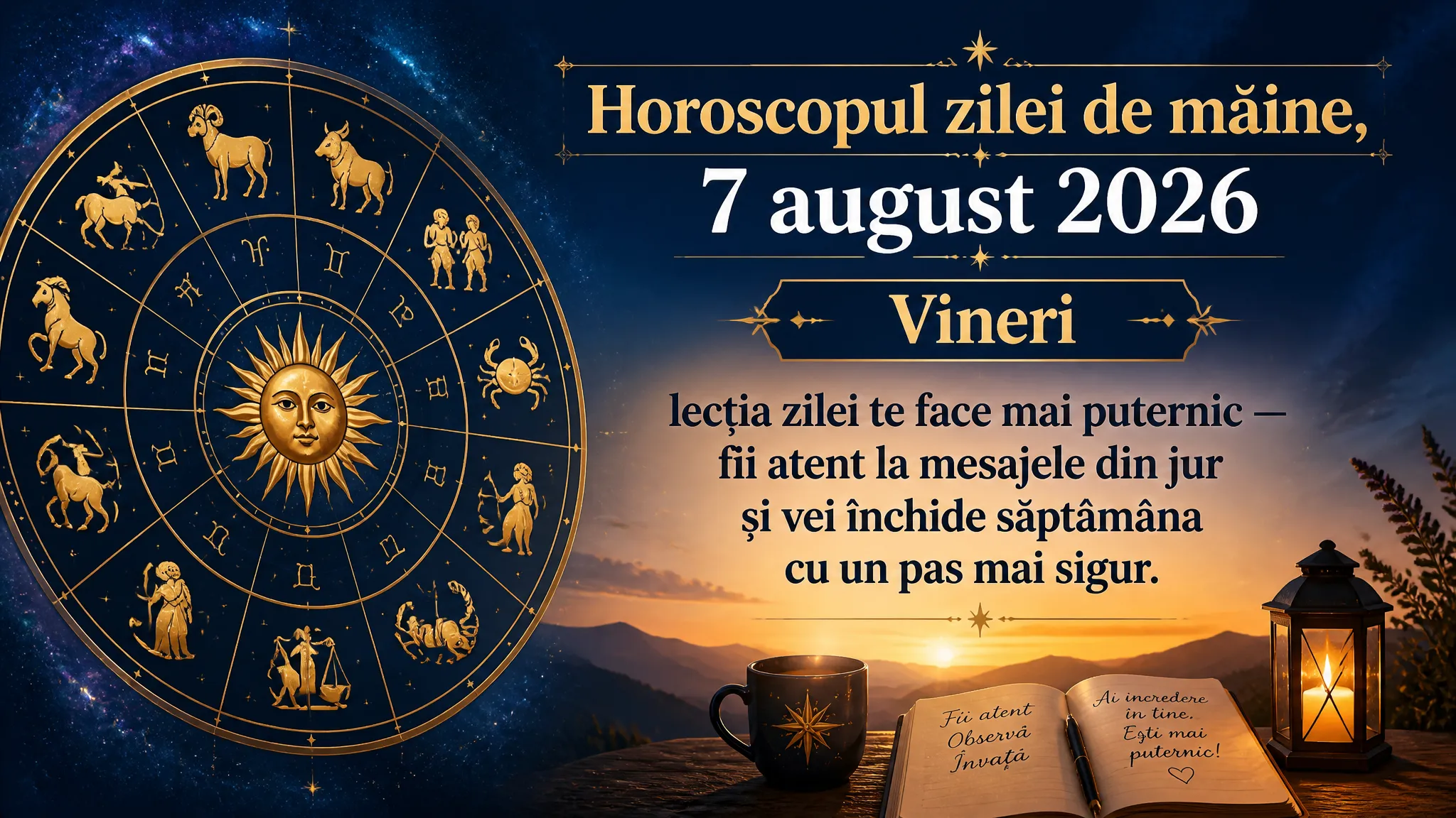 Horoscopul zilei de mâine, 7 august 2026. Vineri, lecția zilei te face mai puternic — fii atent la mesajele din jur și vei închide săptămâna cu un pas mai sigur
