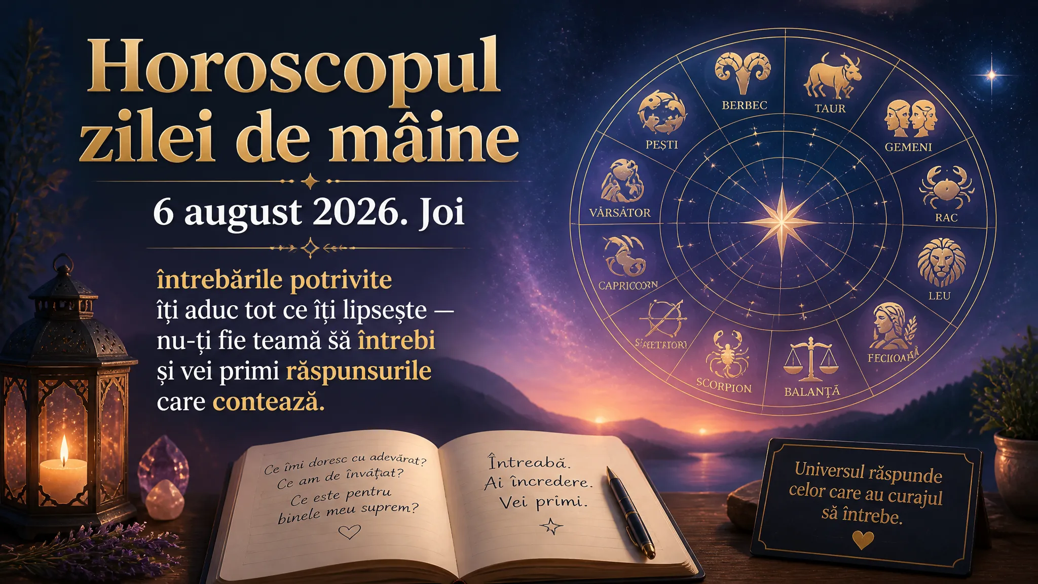 Horoscopul zilei de mâine, 6 august 2026. Joi, întrebările potrivite îți aduc tot ce îți lipsește — nu-ți fie teamă să întrebi și vei primi răspunsurile care contează