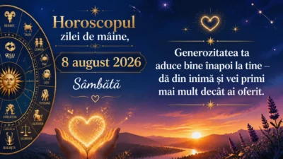 Horoscopul zilei de mâine, 8 august 2026. Sâmbătă, generozitatea ta aduce bine înapoi la tine — dă din inimă și vei primi mai mult decât ai oferit