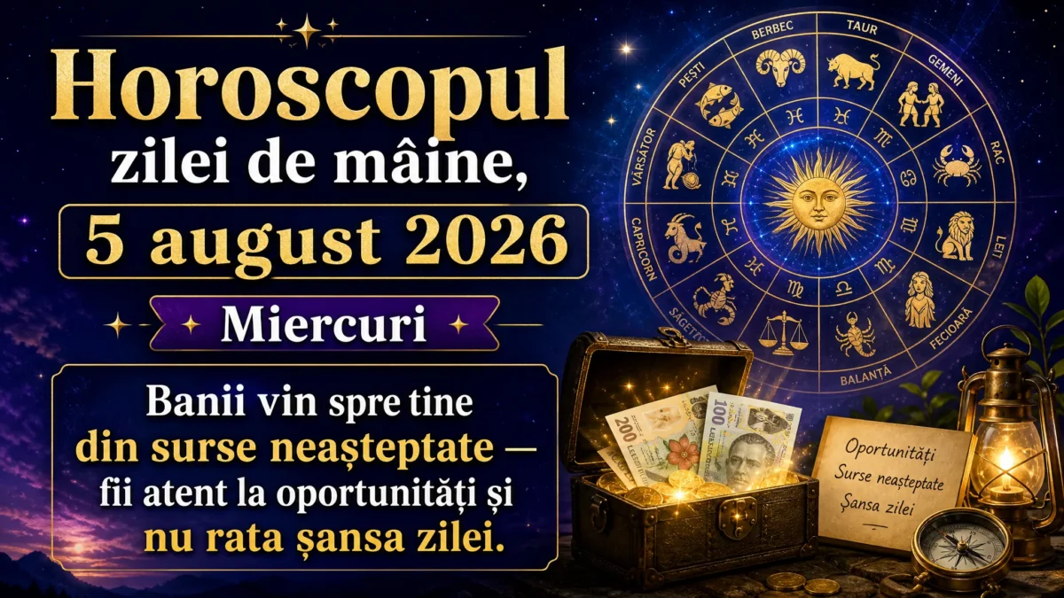Horoscopul zilei de mâine, 5 august 2026. Miercuri, banii vin spre tine din surse neașteptate — fii atent la oportunități și nu rata șansa zilei