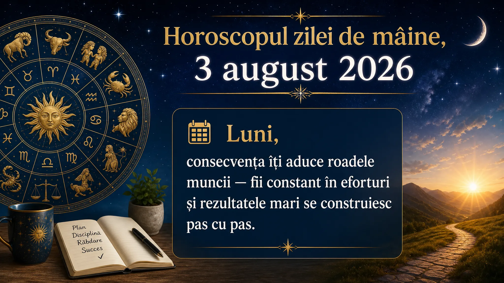 Horoscopul zilei de mâine, 3 august 2026. Luni, consecvența îți aduce roadele muncii — fii constant în eforturi și rezultatele mari se construiesc pas cu pas