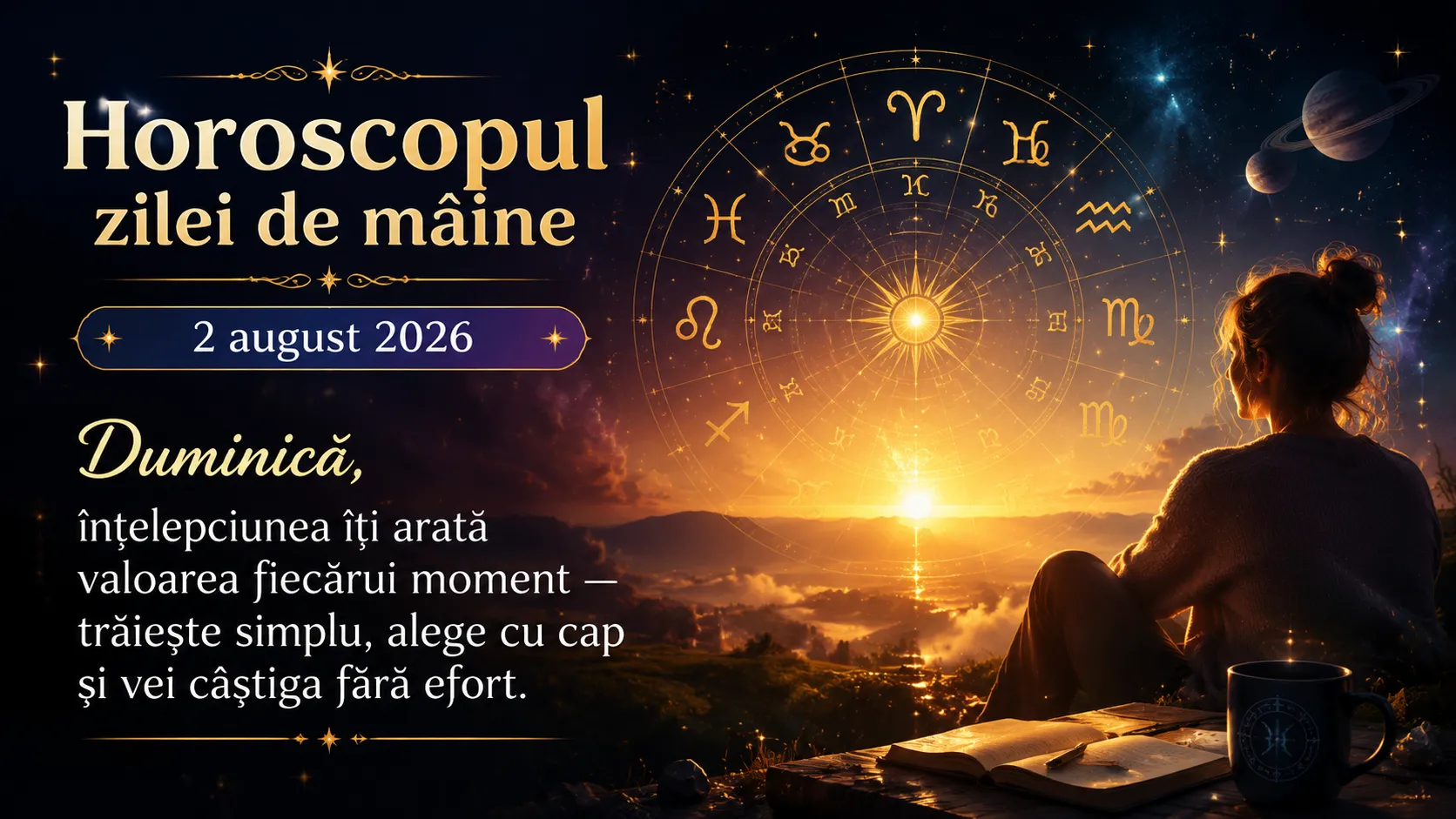 Horoscopul zilei de mâine, 2 august 2026. Duminică, înțelepciunea îți arată valoarea fiecărui moment — trăiește simplu, alege cu cap și vei câștiga fără efort