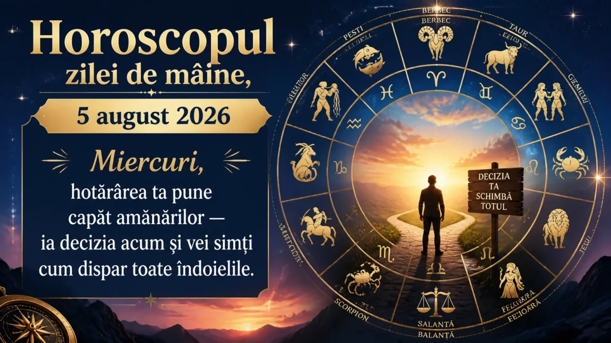 Horoscopul zilei de mâine, 5 august 2026. Miercuri, hotărârea ta pune capăt amânărilor — ia decizia acum și vei simți cum dispar toate îndoielile