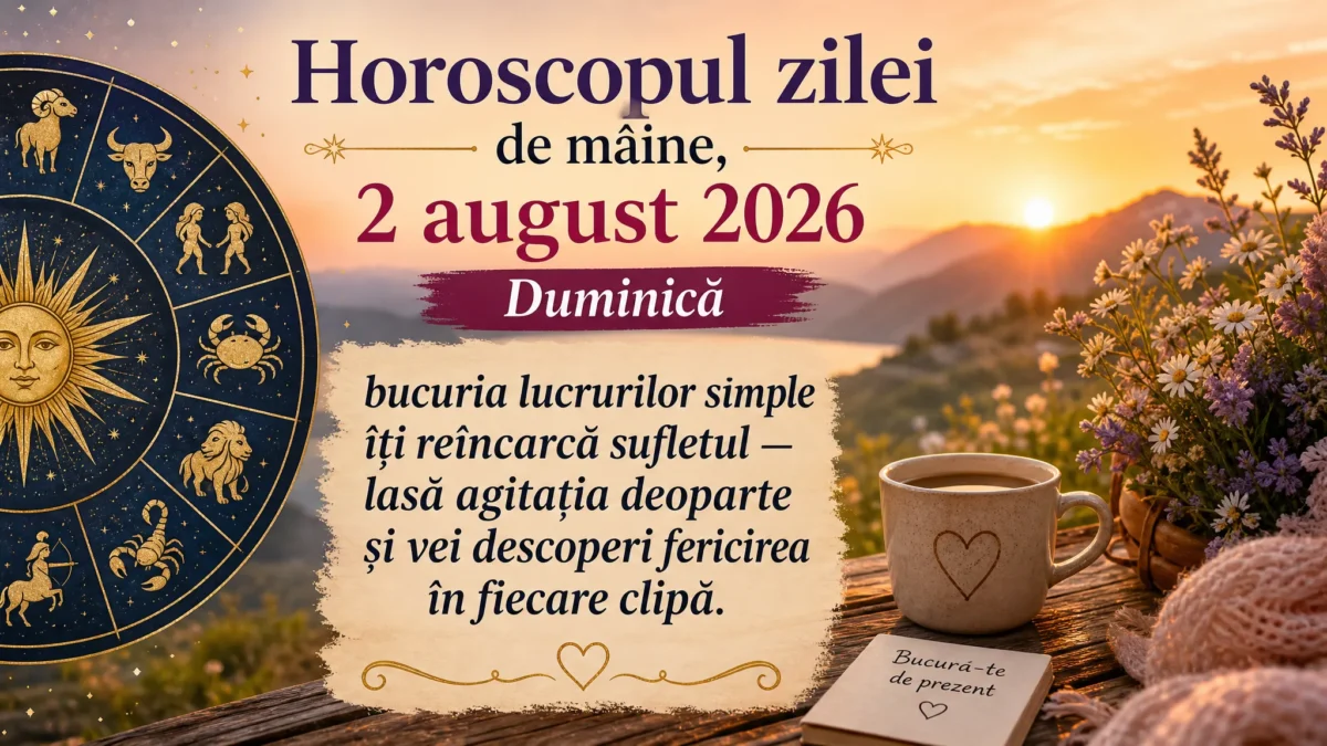 Horoscopul zilei de mâine, 2 august 2026. Duminică, bucuria lucrurilor simple îți reîncarcă sufletul — lasă agitația deoparte și vei descoperi fericirea în fiecare clipă