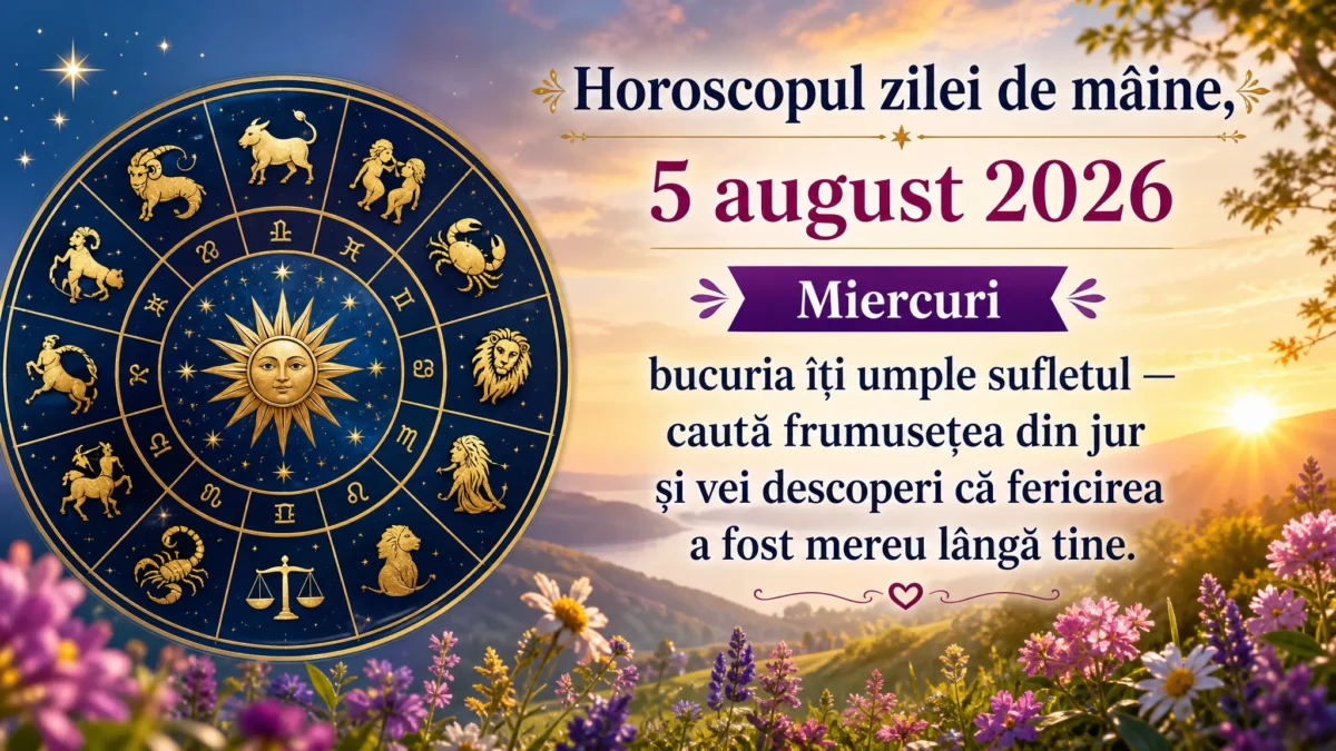 Horoscopul zilei de mâine, 5 august 2026. Miercuri, bucuria îți umple sufletul — caută frumusețea din jur și vei descoperi că fericirea a fost mereu lângă tine