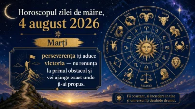 Horoscopul zilei de mâine, 4 august 2026. Marți, perseverența îți aduce victoria — nu renunța la primul obstacol și vei ajunge exact unde ți-ai propus