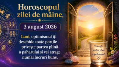 Horoscopul zilei de mâine, 3 august 2026. Luni, optimismul îți deschide toate porțile — privește partea plină a paharului și vei atrage numai lucruri bune