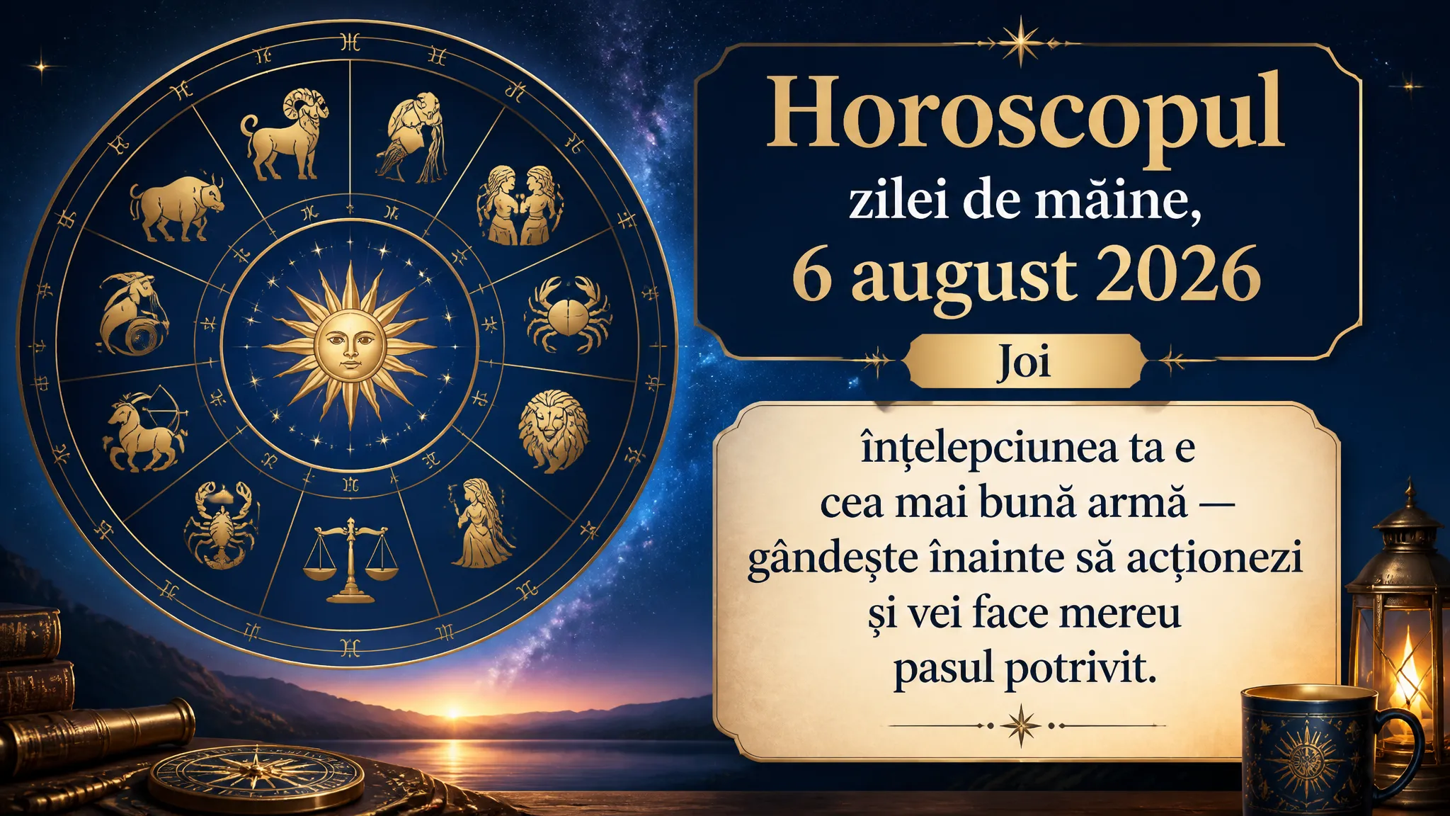 Horoscopul zilei de mâine, 6 august 2026. Joi, înțelepciunea ta e cea mai bună armă — gândește înainte să acționezi și vei face mereu pasul potrivit