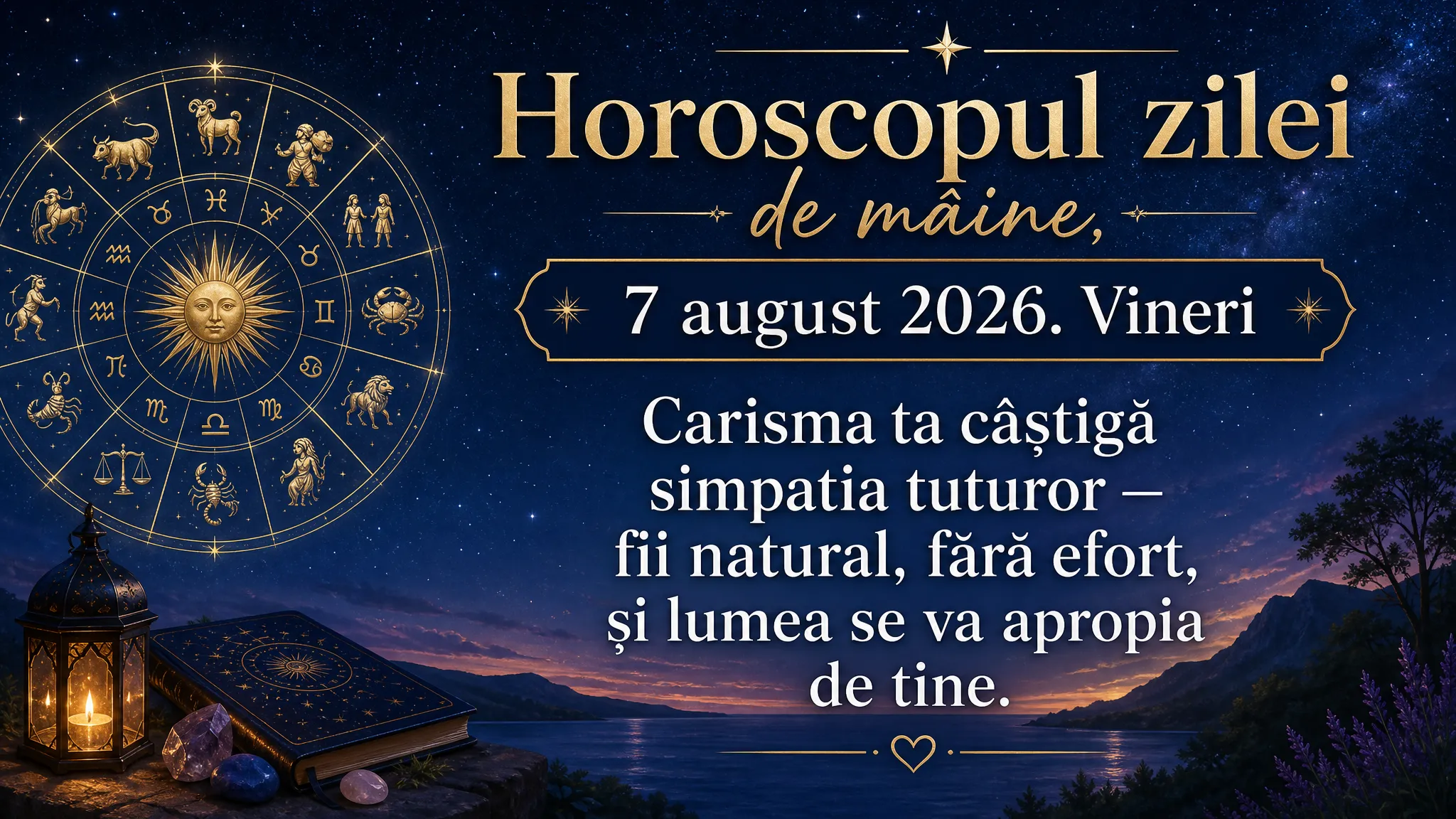 Horoscopul zilei de mâine, 7 august 2026. Vineri, carisma ta câștigă simpatia tuturor — fii natural, fără efort, și lumea se va apropia de tine