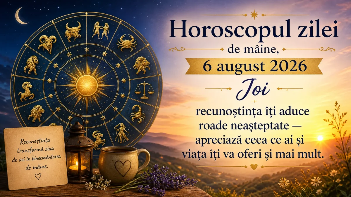 Horoscopul zilei de mâine, 6 august 2026. Joi, recunoștința îți aduce roade neașteptate — apreciază ceea ce ai și viața îți va oferi și mai mult