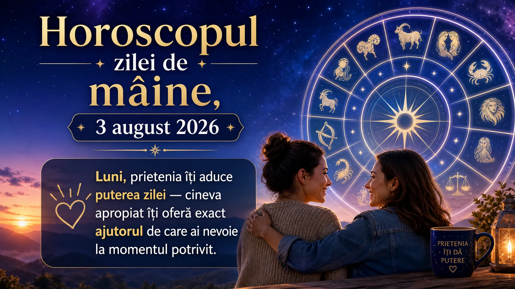 Horoscopul zilei de mâine, 3 august 2026. Luni, prietenia îți aduce puterea zilei — cineva apropiat îți oferă exact ajutorul de care ai nevoie la momentul potrivit
