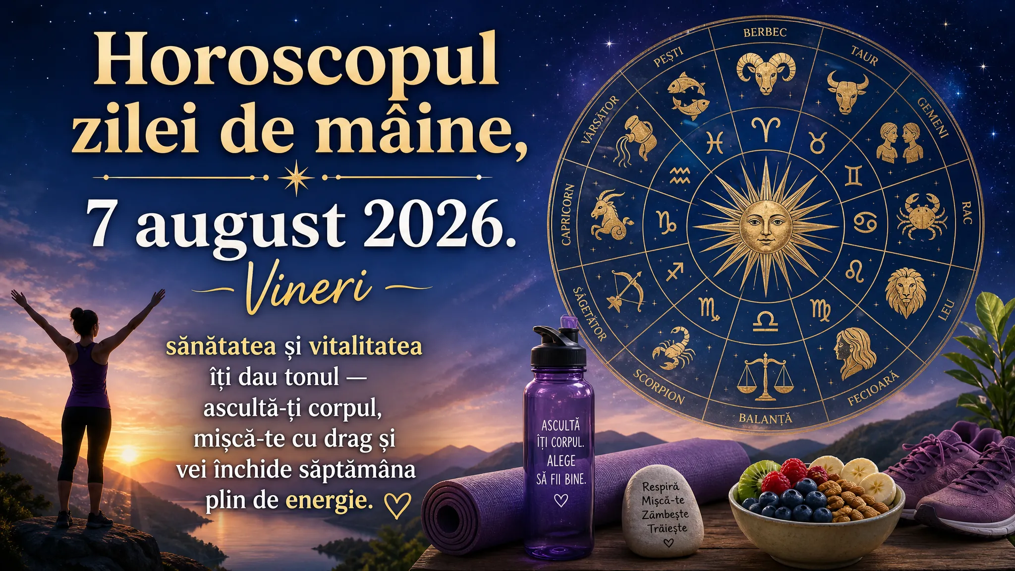Horoscopul zilei de mâine, 7 august 2026. Vineri, sănătatea și vitalitatea îți dau tonul — ascultă-ți corpul, mișcă-te cu drag și vei închide săptămâna plin de energie