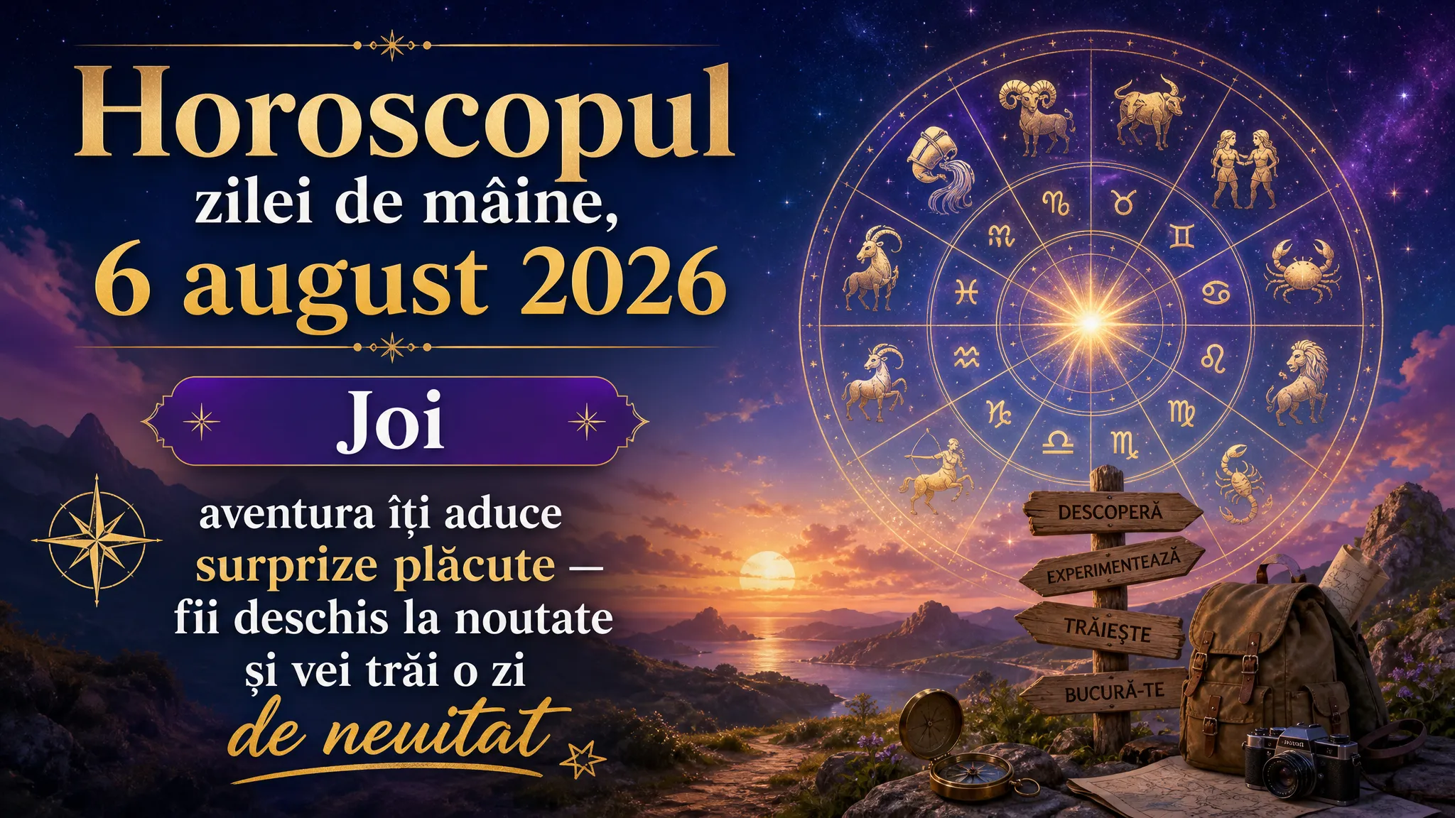 Horoscopul zilei de mâine, 6 august 2026. Joi, aventura îți aduce surprize plăcute — fii deschis la noutate și vei trăi o zi de neuitat