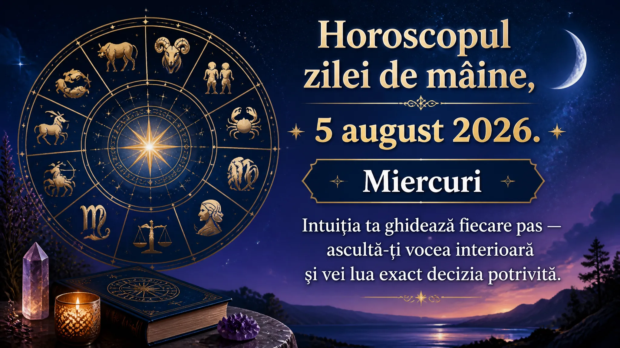Horoscopul zilei de mâine, 5 august 2026. Miercuri, intuiția ta ghidează fiecare pas — ascultă-ți vocea interioară și vei lua exact decizia potrivită
