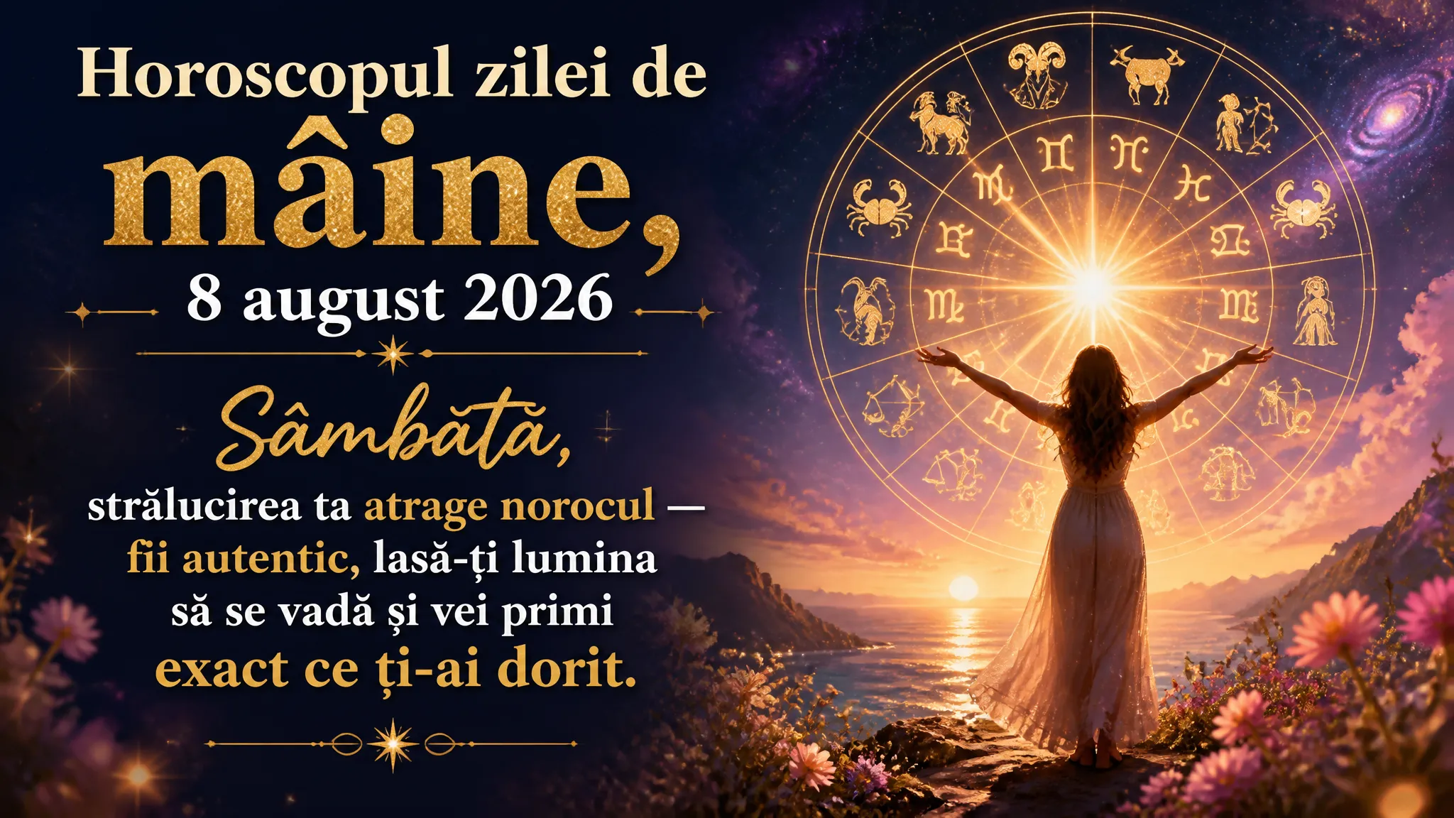 Horoscopul zilei de mâine, 8 august 2026. Sâmbătă, strălucirea ta atrage norocul — fii autentic, lasă-ți lumina să se vadă și vei primi exact ce ți-ai dorit