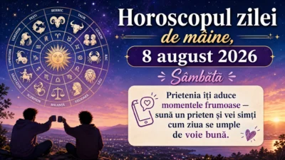 Horoscopul zilei de mâine, 8 august 2026. Sâmbătă, prietenia îți aduce momentele frumoase — sună un prieten și vei simți cum ziua se umple de voie bună