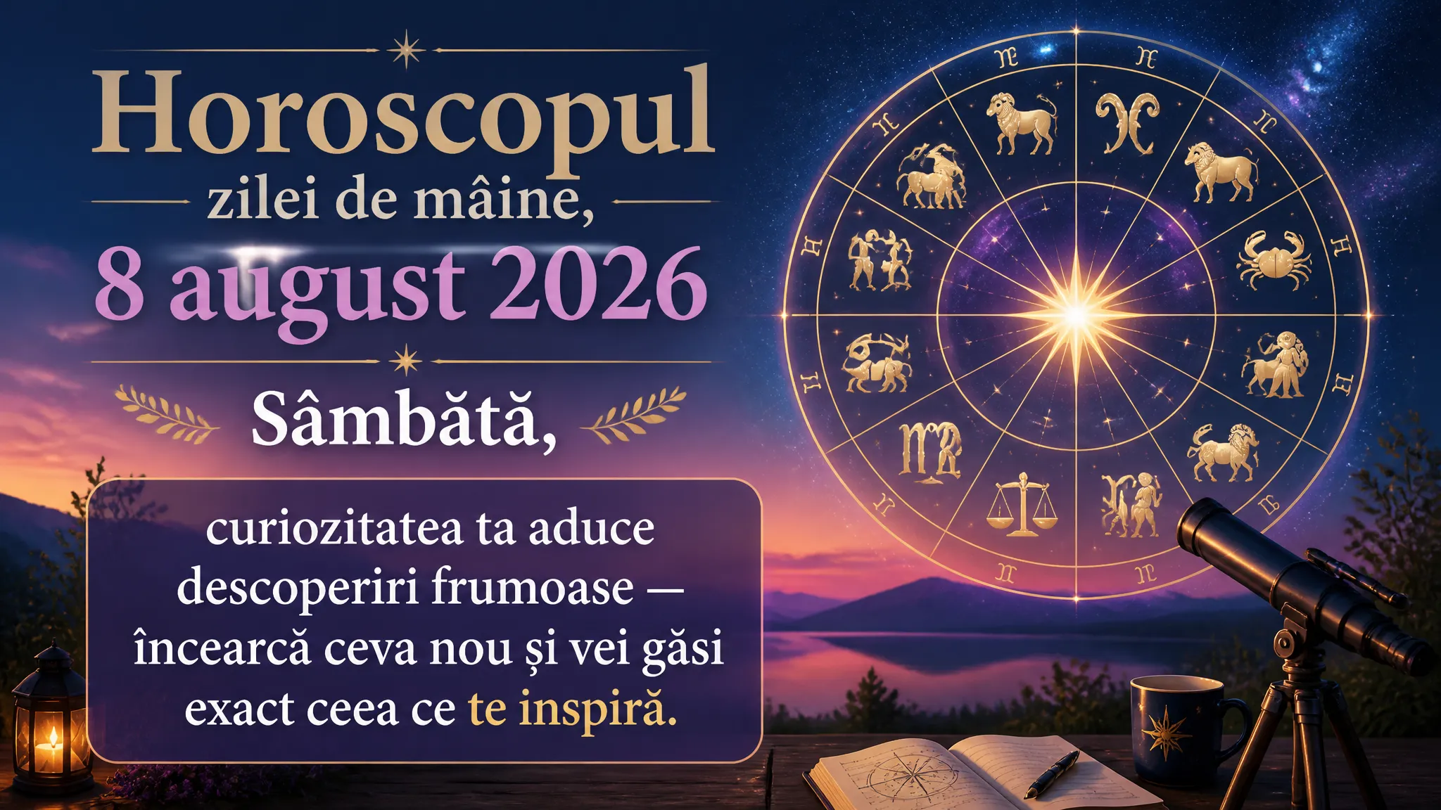 Horoscopul zilei de mâine, 8 august 2026. Sâmbătă, curiozitatea ta aduce descoperiri frumoase — încearcă ceva nou și vei găsi exact ceea ce te inspiră