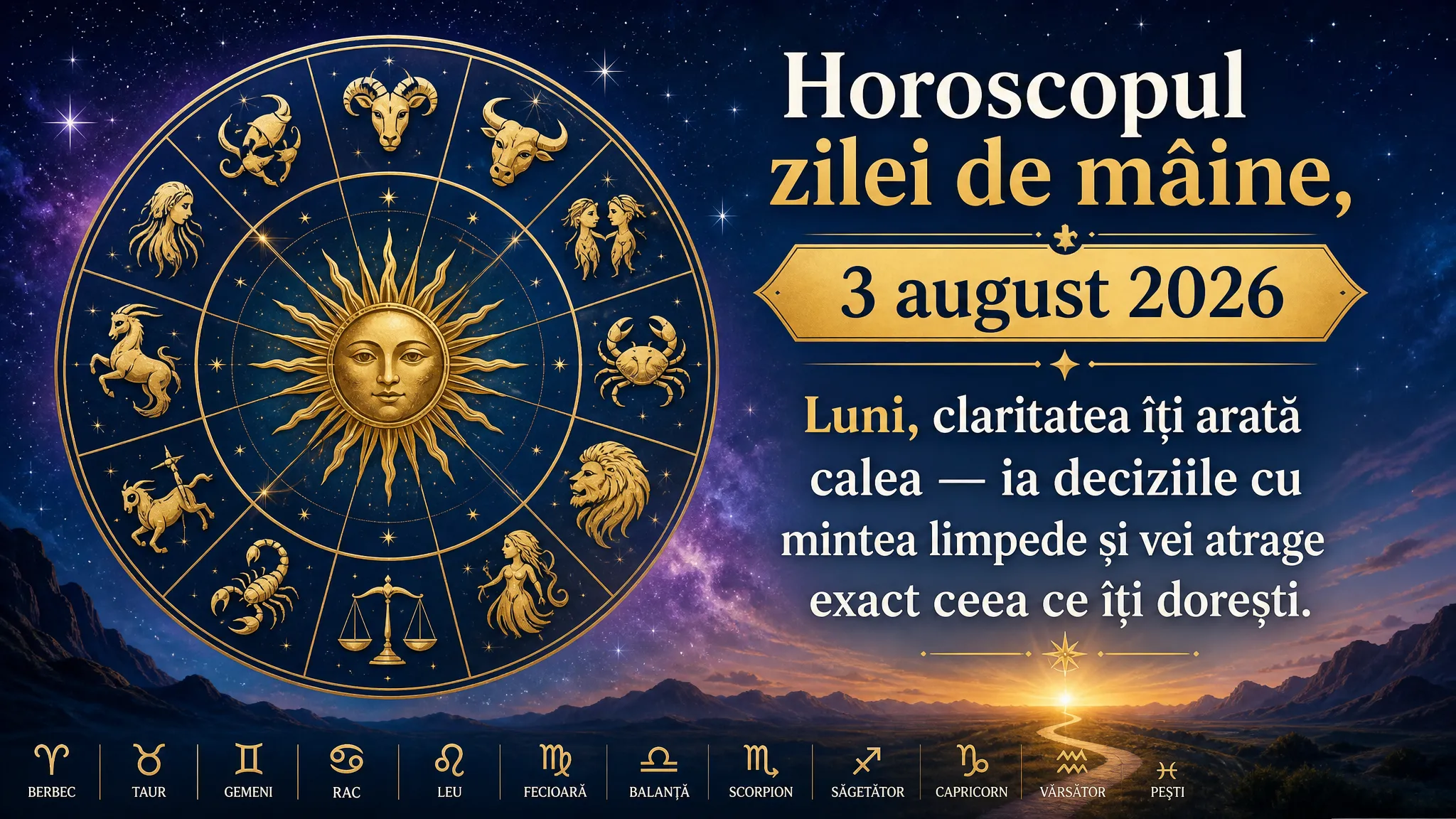 Horoscopul zilei de mâine, 3 august 2026. Luni, claritatea îți arată calea — ia deciziile cu mintea limpede și vei atrage exact ceea ce îți dorești