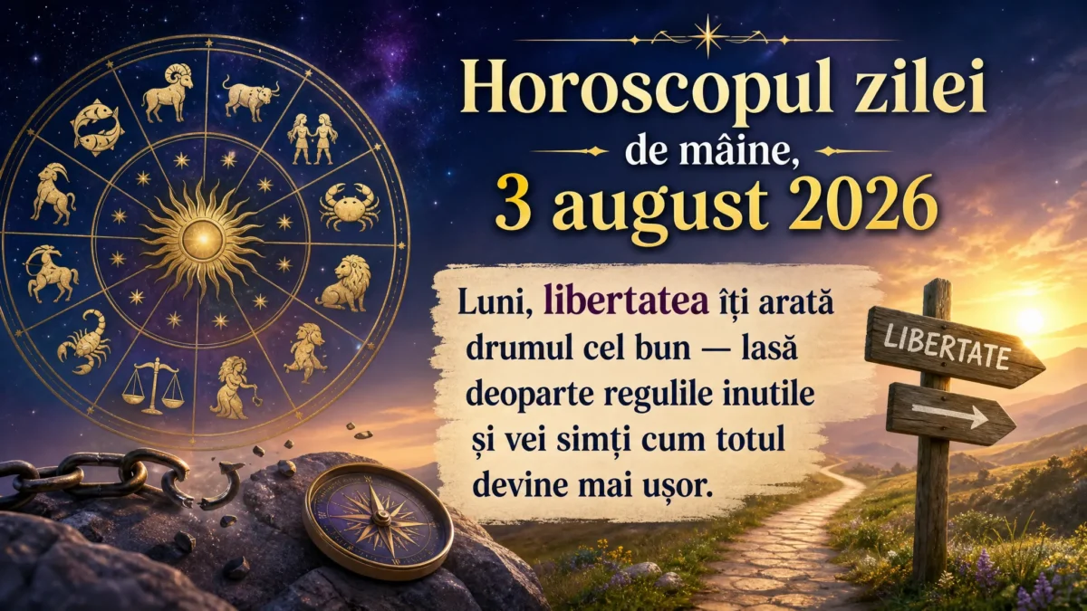 Horoscopul zilei de mâine, 3 august 2026. Luni, libertatea îți arată drumul cel bun — lasă deoparte regulile inutile și vei simți cum totul devine mai ușor