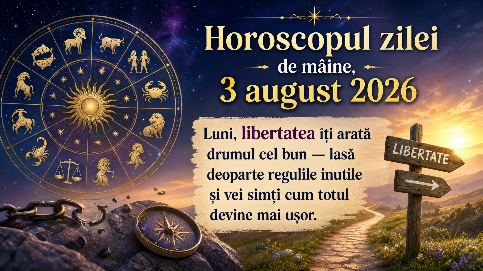 Horoscopul zilei de mâine, 3 august 2026. Luni, libertatea îți arată drumul cel bun — lasă deoparte regulile inutile și vei simți cum totul devine mai ușor
