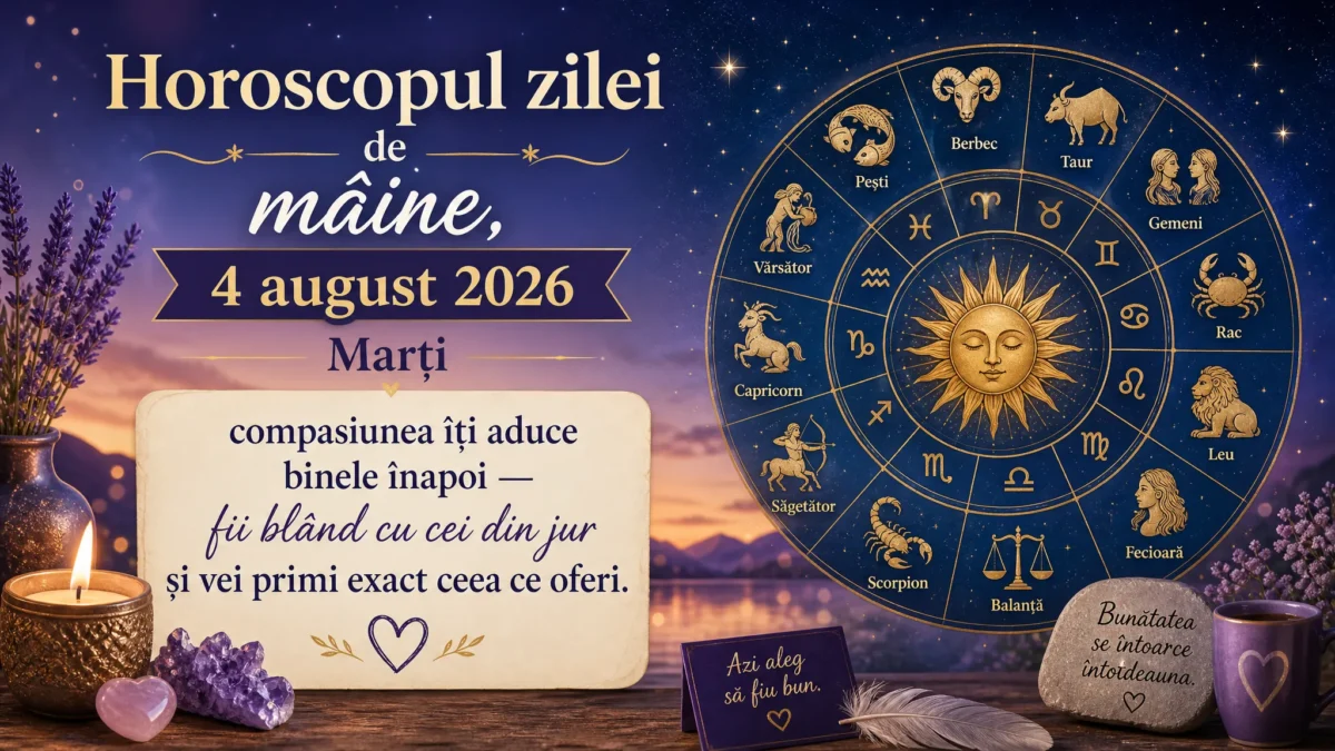 Horoscopul zilei de mâine, 4 august 2026. Marți, compasiunea îți aduce binele înapoi — fii blând cu cei din jur și vei primi exact ceea ce oferi
