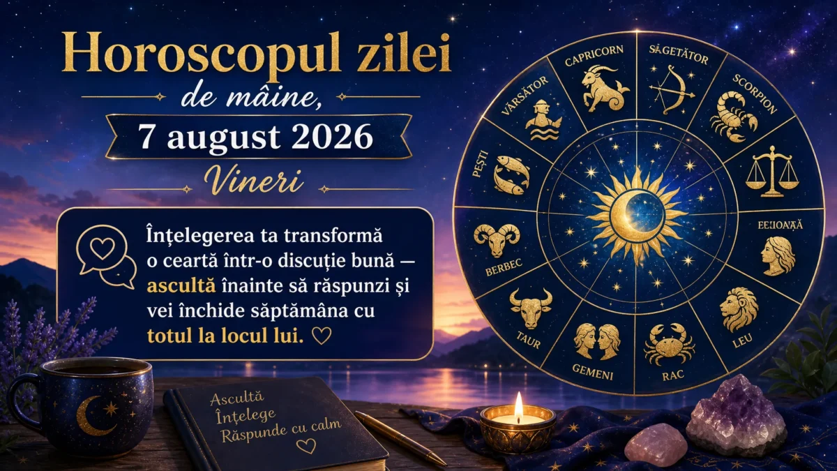 Horoscopul zilei de mâine, 7 august 2026. Vineri, înțelegerea ta transformă o ceartă într-o discuție bună — ascultă înainte să răspunzi și vei închide săptămâna cu totul la locul lui