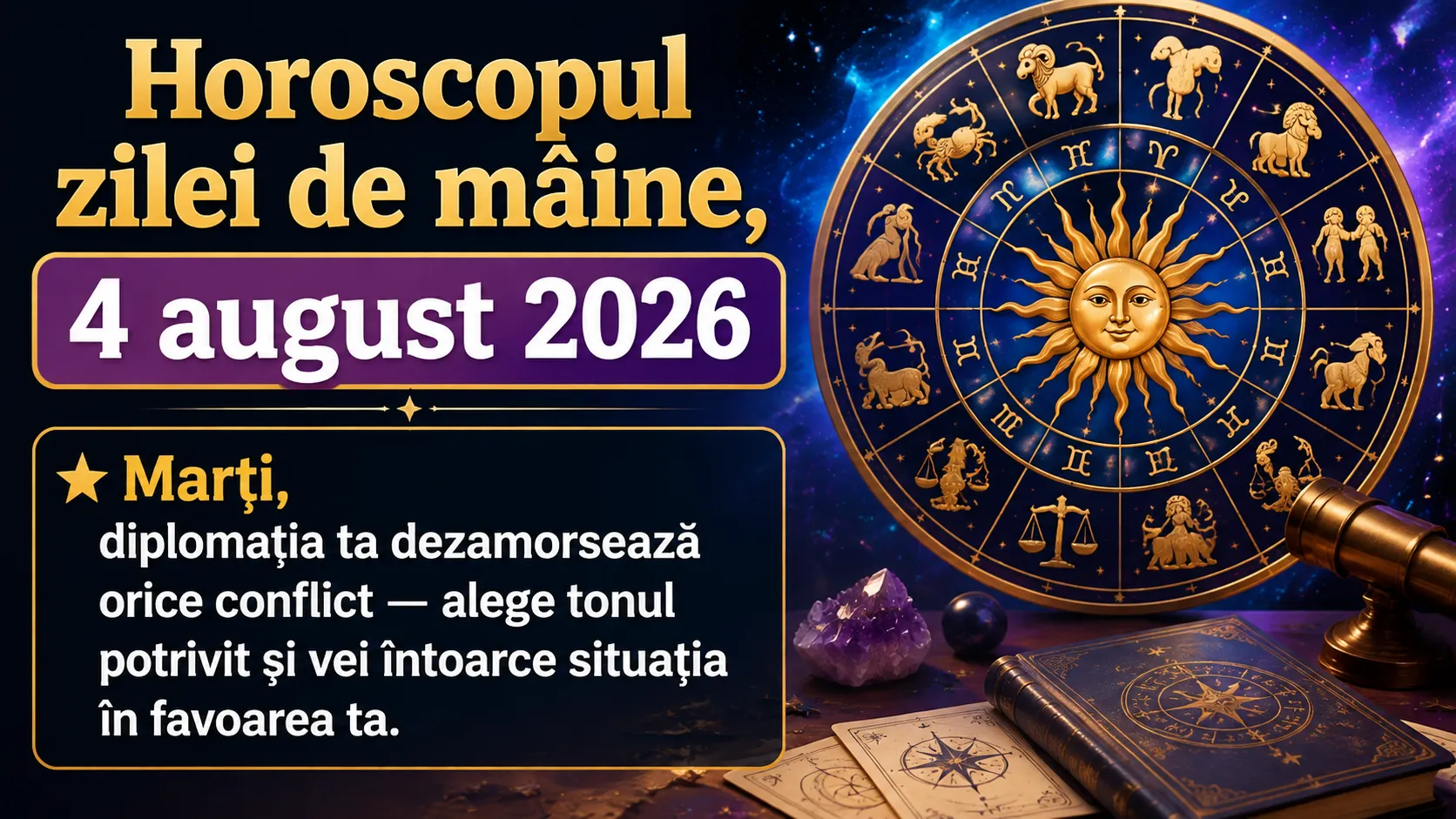 Horoscopul zilei de mâine, 4 august 2026. Marți, diplomația ta dezamorsează orice conflict — alege tonul potrivit și vei întoarce situația în favoarea ta