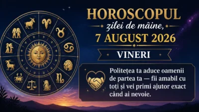 Horoscopul zilei de mâine, 7 august 2026. Vineri, politețea ta aduce oamenii de partea ta — fii amabil cu toți și vei primi ajutor exact când ai nevoie
