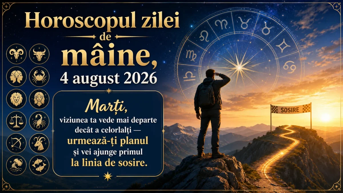 Horoscopul zilei de mâine, 4 august 2026. Marți, viziunea ta vede mai departe decât a celorlalți — urmează-ți planul și vei ajunge primul la linia de sosire