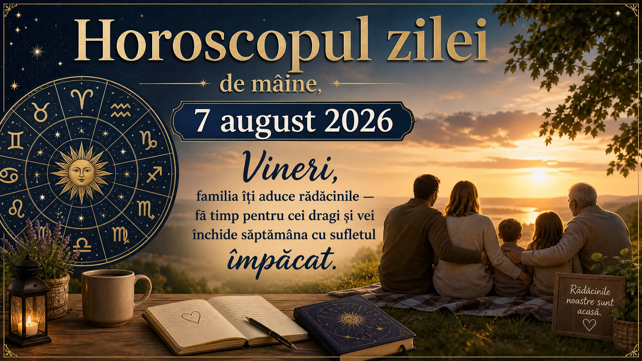 Horoscopul zilei de mâine, 7 august 2026. Vineri, familia îți aduce rădăcinile — fă timp pentru cei dragi și vei închide săptămâna cu sufletul împăcat