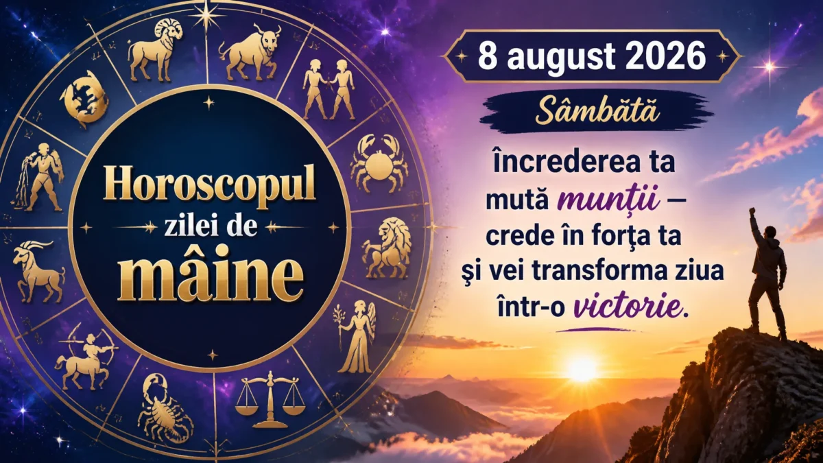 Horoscopul zilei de mâine, 8 august 2026. Sâmbătă, încrederea ta mută munții — crede în forța ta și vei transforma ziua într-o victorie