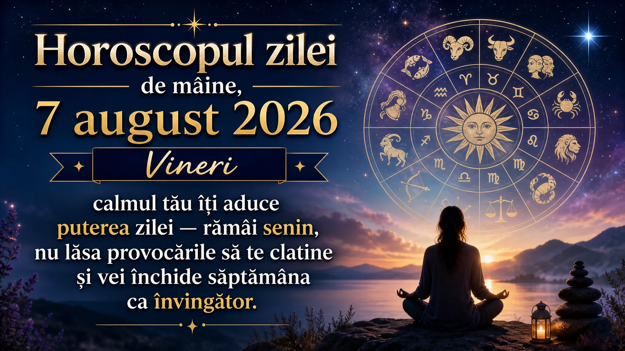 Horoscopul zilei de mâine, 7 august 2026. Vineri, calmul tău îți aduce puterea zilei — rămâi senin, nu lăsa provocările să te clatine și vei închide săptămâna ca învingător