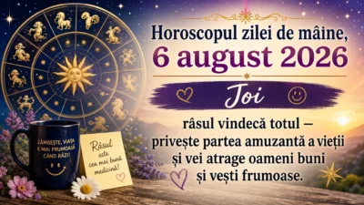 Horoscopul zilei de mâine, 6 august 2026. Joi, râsul vindecă totul — privește partea amuzantă a vieții și vei atrage oameni buni și vești frumoase