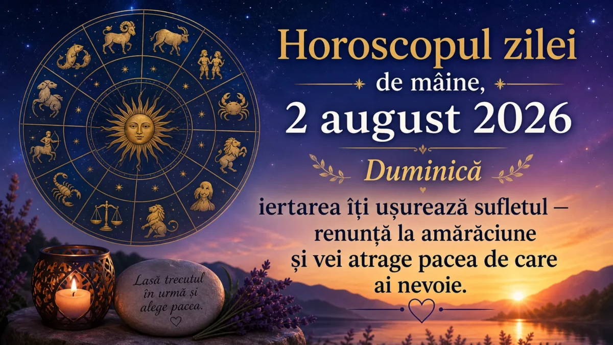 Horoscopul zilei de mâine, 2 august 2026. Duminică, iertarea îți ușurează sufletul — renunță la amărăciune și vei atrage pacea de care ai nevoie