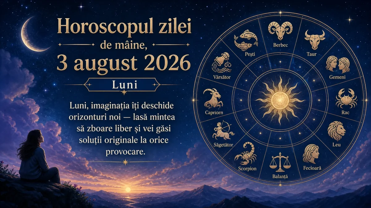 Horoscopul zilei de mâine, 3 august 2026. Luni, imaginația îți deschide orizonturi noi — lasă mintea să zboare liber și vei găsi soluții originale la orice provocare
