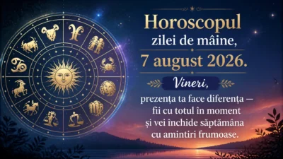 Horoscopul zilei de mâine, 7 august 2026. Vineri, prezența ta face diferența — fii cu totul în moment și vei închide săptămâna cu amintiri frumoase
