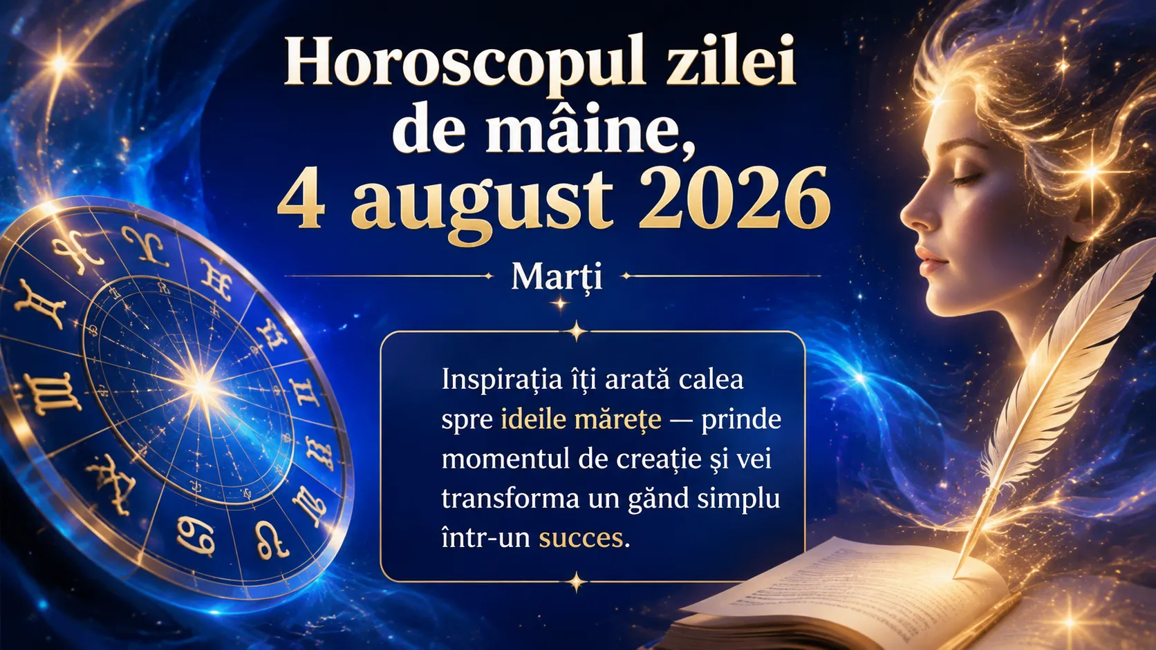 Horoscopul zilei de mâine, 4 august 2026. Marți, inspirația îți arată calea spre ideile mărețe — prinde momentul de creație și vei transforma un gând simplu într-un succes