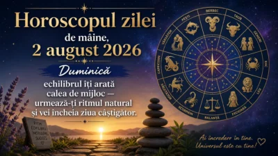 Horoscopul zilei de mâine, 2 august 2026. Duminică, echilibrul îți arată calea de mijloc — urmează-ți ritmul natural și vei încheia ziua câștigător