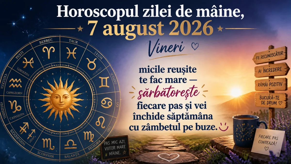 Horoscopul zilei de mâine, 7 august 2026. Vineri, micile reușite te fac mare — sărbătorește fiecare pas și vei închide săptămâna cu zâmbetul pe buze