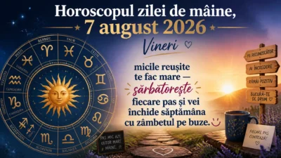 Horoscopul zilei de mâine, 7 august 2026. Vineri, micile reușite te fac mare — sărbătorește fiecare pas și vei închide săptămâna cu zâmbetul pe buze