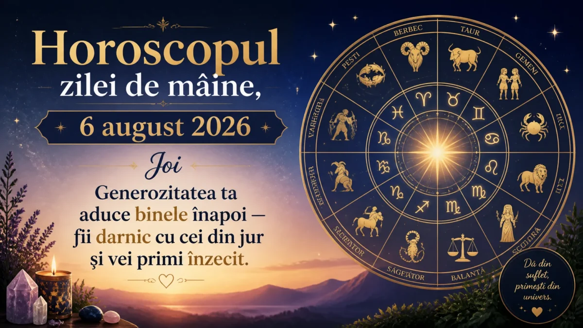 Horoscopul zilei de mâine, 6 august 2026. Joi, generozitatea ta aduce binele înapoi — fii darnic cu cei din jur și vei primi înzecit